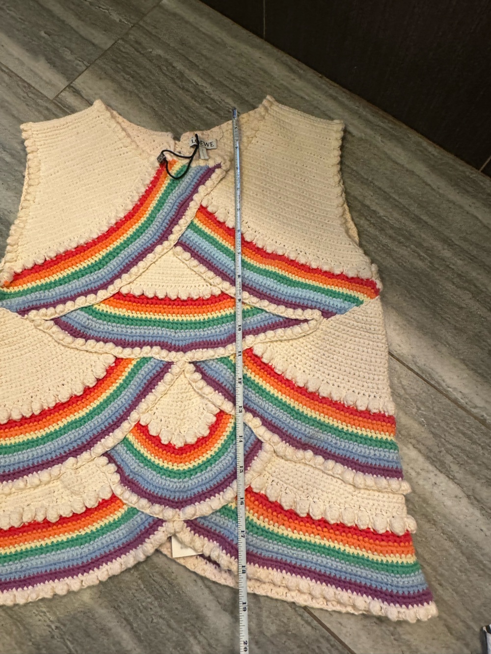 Loewe Cream Crochet Cardigan with Rainbow Stripe Detailing